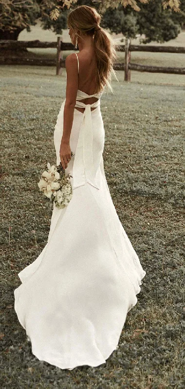 Straps Mermaid Simple Unique Elegant Vintage Beach Long Wedding Dresses WD184