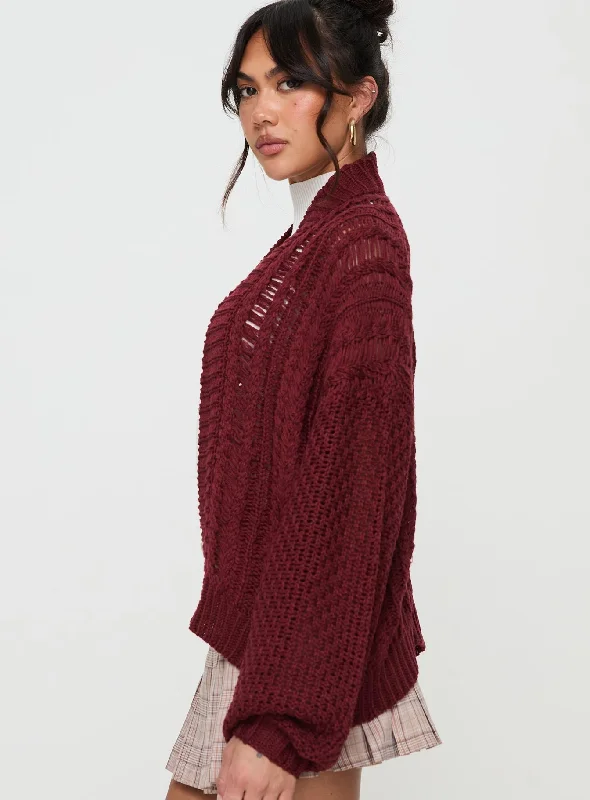 Abner Cable Cardigan Burgundy