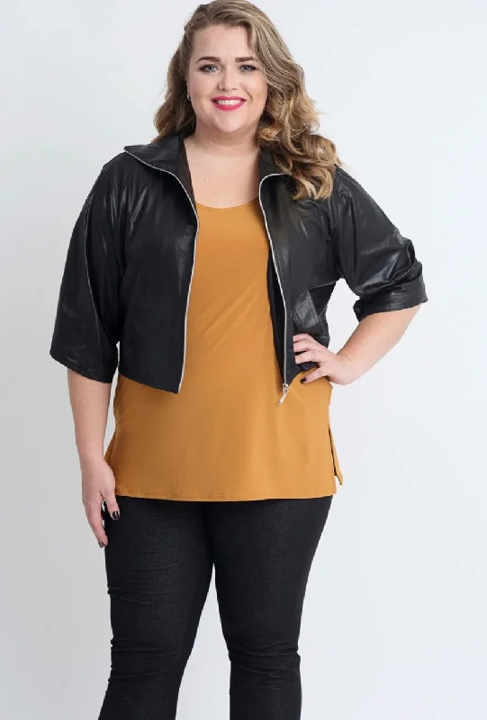 Black Leatherette Crop Jacket