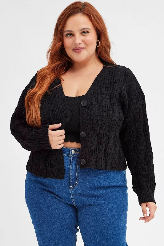 Black Oversized Cable Knit Cardigan