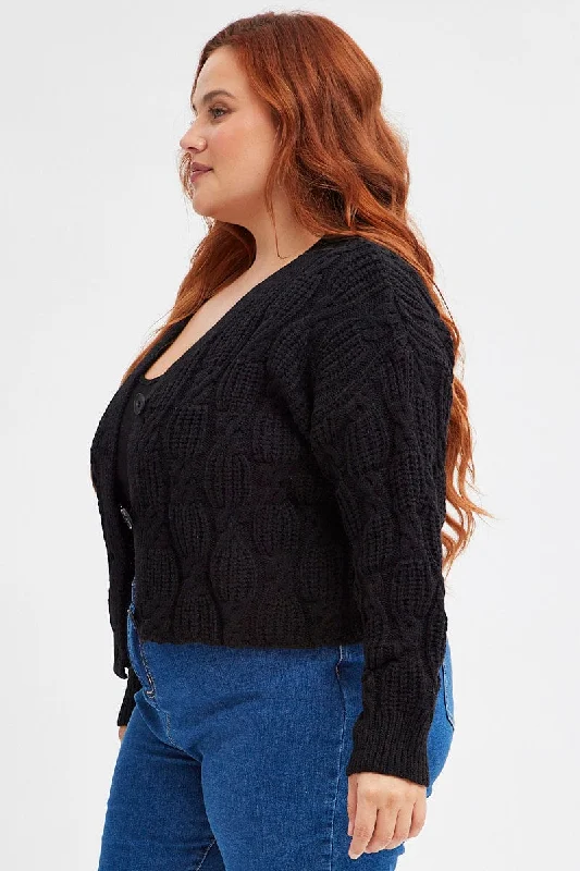 Black Oversized Cable Knit Cardigan