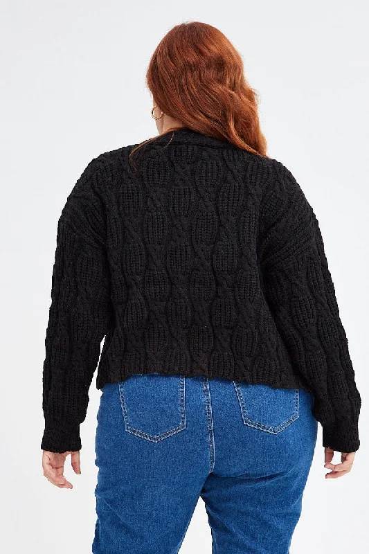 Black Oversized Cable Knit Cardigan