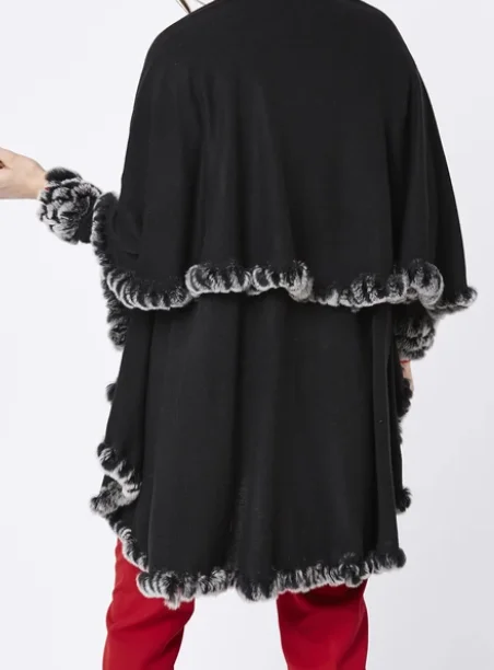 Rabbit Trim Cardigan Cape - 2 Colors