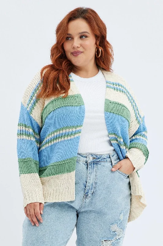 Blue Stripe Oversized Knit Cardigan