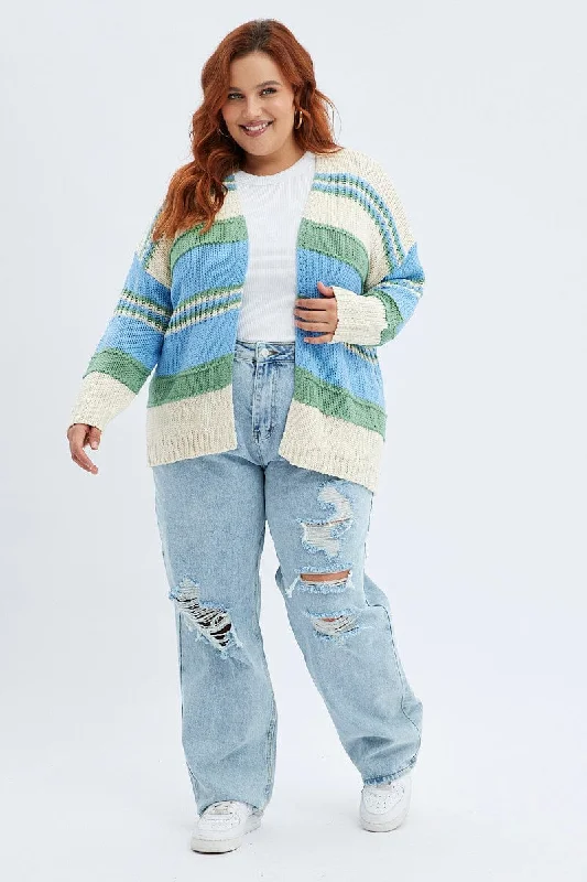 Blue Stripe Oversized Knit Cardigan