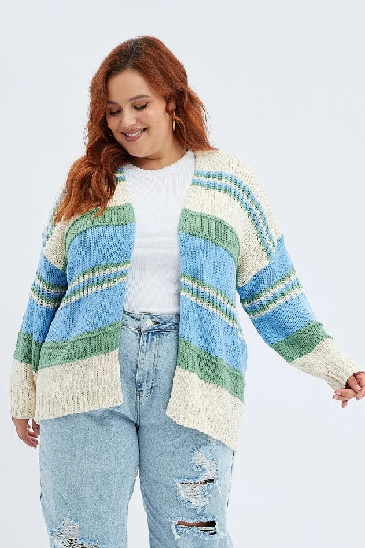 Blue Stripe Oversized Knit Cardigan