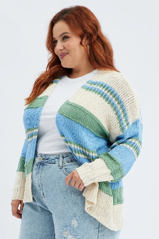 Blue Stripe Oversized Knit Cardigan