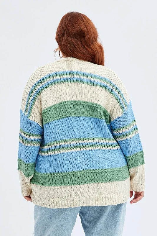 Blue Stripe Oversized Knit Cardigan