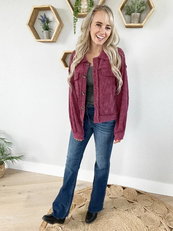 Good Choice Crop Button Jacket in Wine