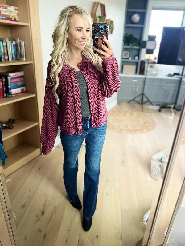 Good Choice Crop Button Jacket in Wine