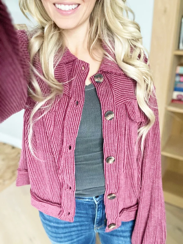 Good Choice Crop Button Jacket in Wine