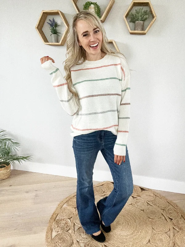 Follow Your Dreams Striped Crew Neck Sweater in Mint & Mocha