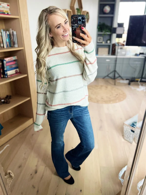 Follow Your Dreams Striped Crew Neck Sweater in Mint & Mocha