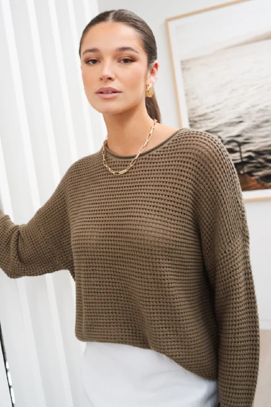 Dawn Soft Khaki Crochet Knit Jumper