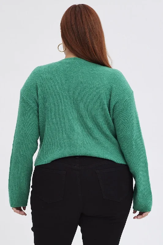 Green Knit Cardigan Long Sleeve Relaxed Fit