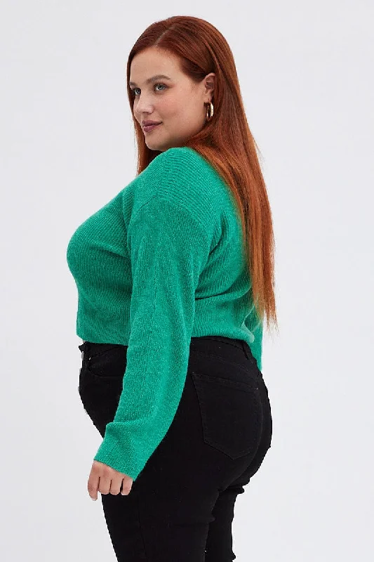 Green Knit Cardigan Long Sleeve Relaxed Fit