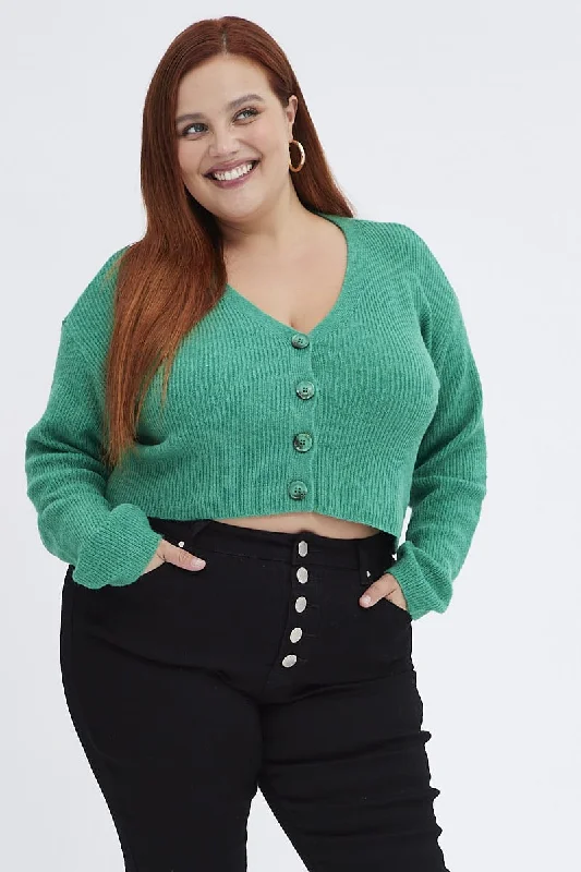 Green Knit Cardigan Long Sleeve Relaxed Fit