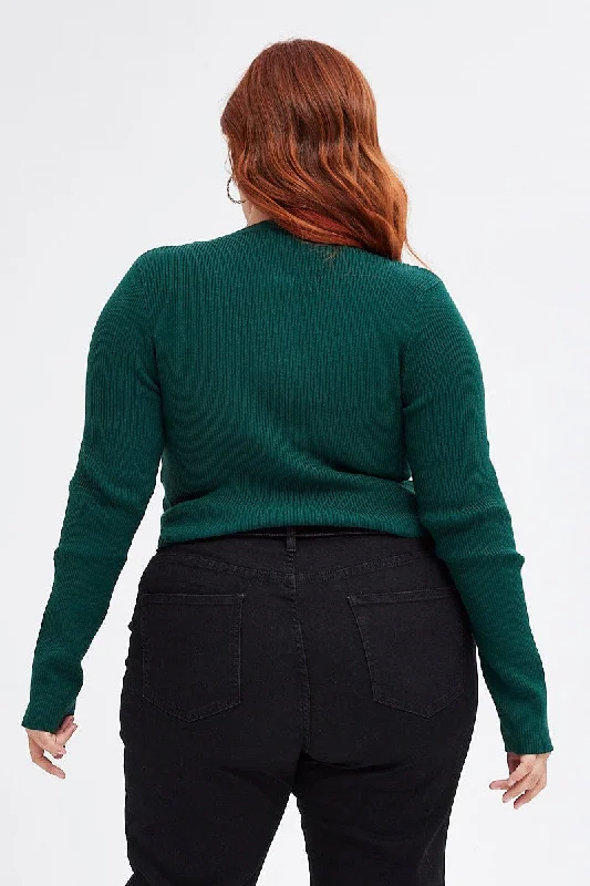 Green Knit Cardigan Zip Up Ribbed