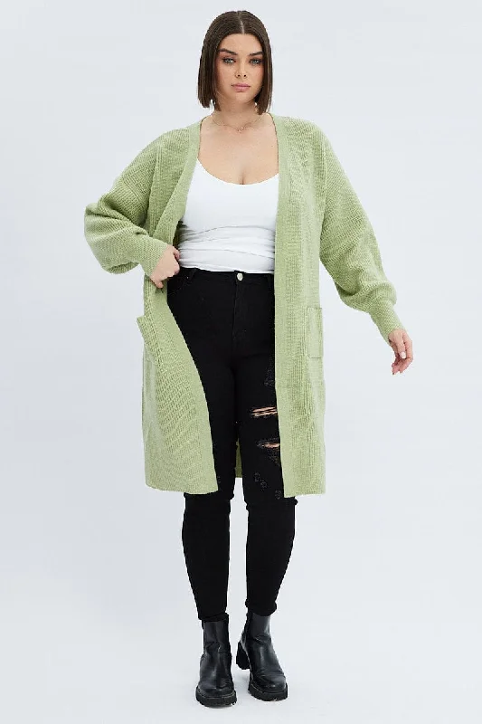 Green Longline Knit Cardigan