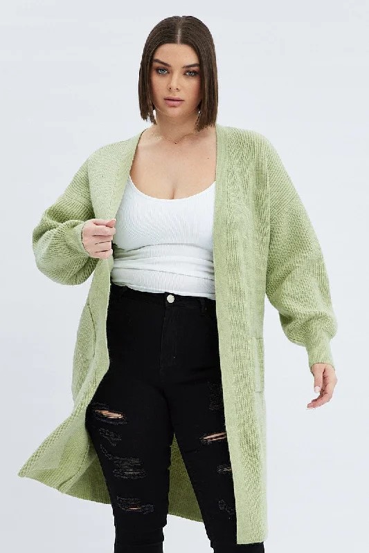 Green Longline Knit Cardigan