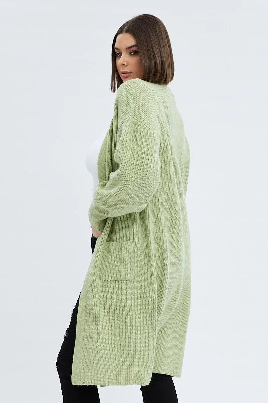 Green Longline Knit Cardigan