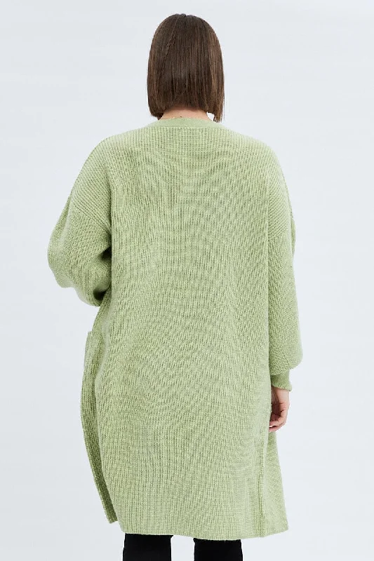 Green Longline Knit Cardigan