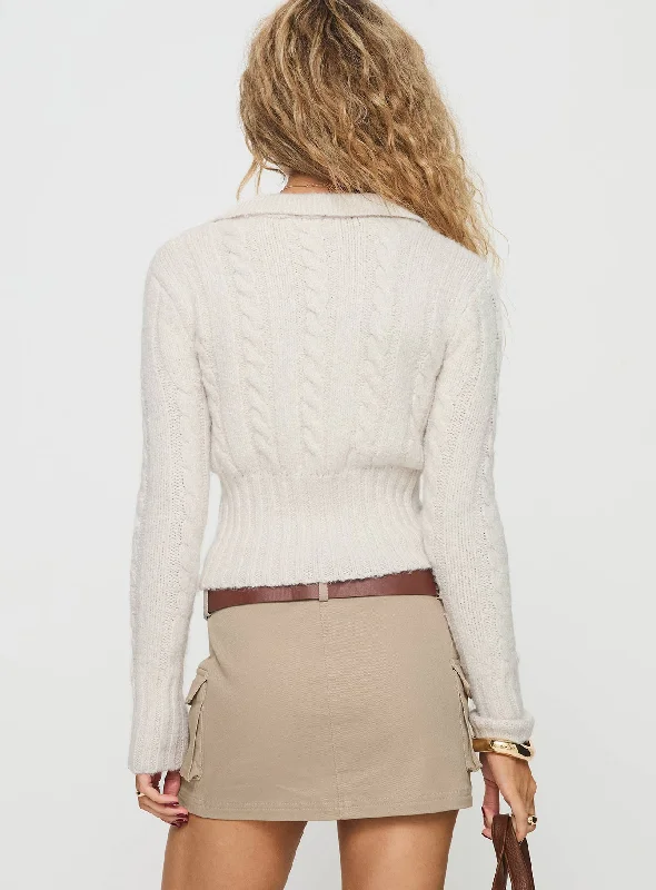 Jeller Zip Front Knit Sweater Beige