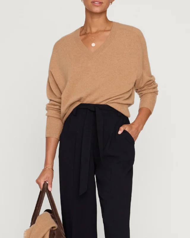 LEIA VEE SWEATER IN CAMEL MELANGE