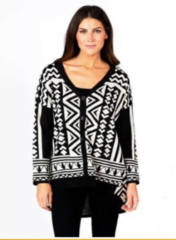 Long Sleeve Jacquard Hi Low Cardigan Sweater