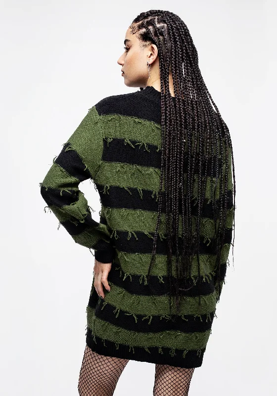 Nancy Stripe Oversized Jumper - Green and Black