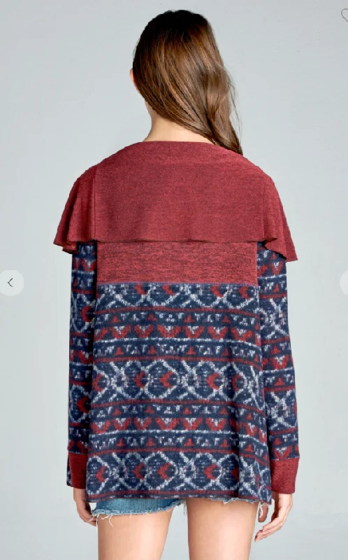 Open-Front Cardigan with Tribal Print