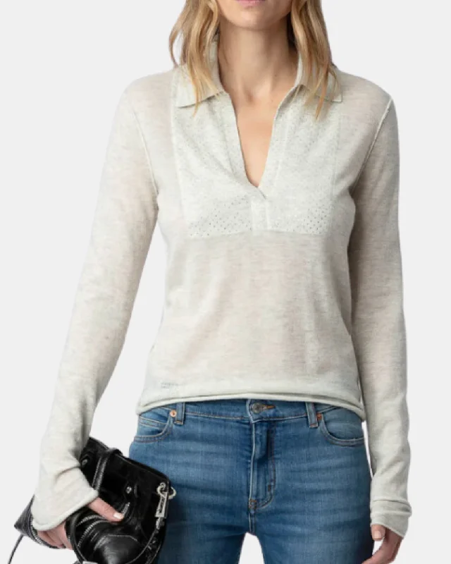 SALLY DIAMANTE CASHMERE SWEATER IN NEIGE