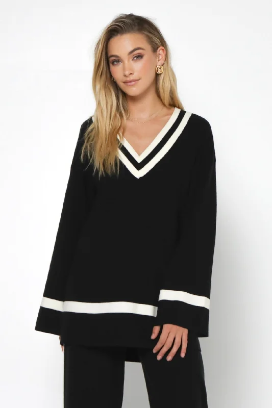 Varsity Black White Detail Knit Jumper