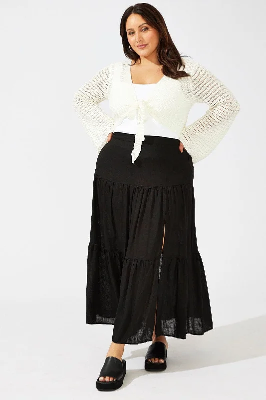 White Crochet Cardigan Long Sleeve Tie Front Knit