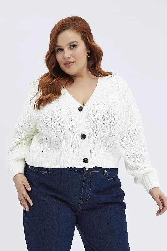 White Knit Cardigan Cabled