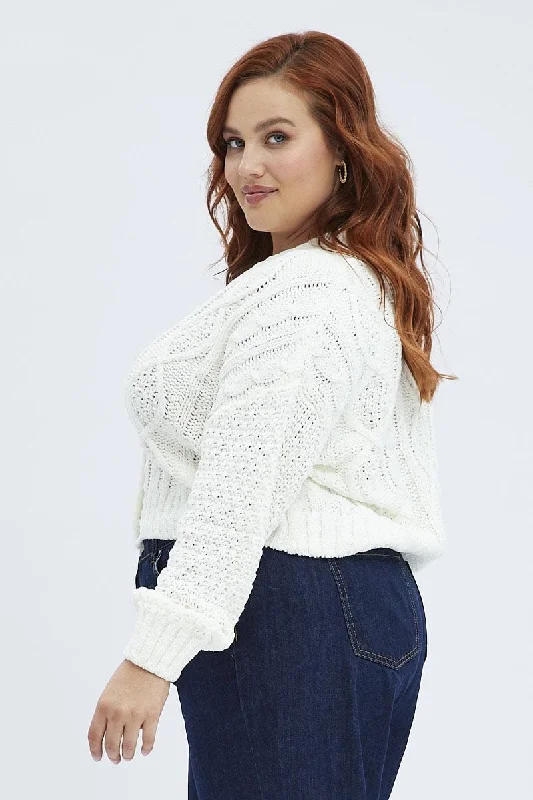 White Knit Cardigan Cabled