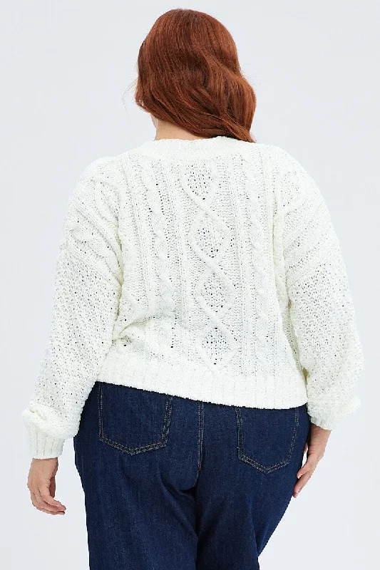 White Knit Cardigan Cabled