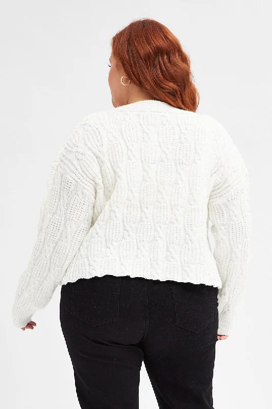 White Oversized Cable Knit Cardigan