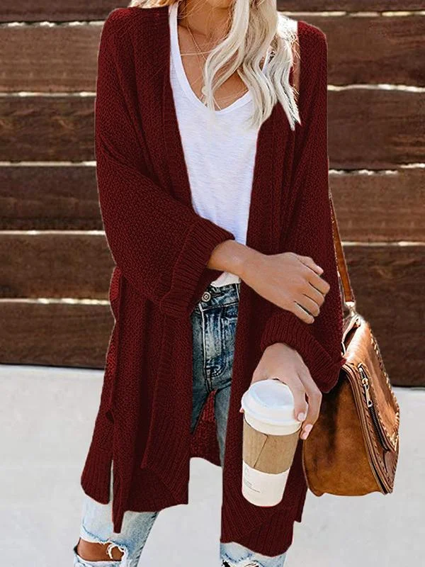 Women's Cardigans Slit Roll Sleeves Long Sweater Cardigan