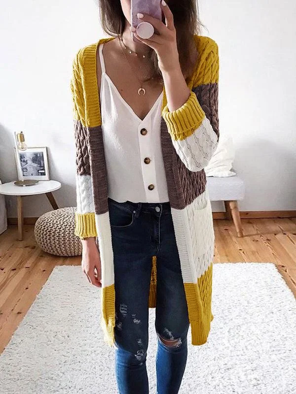 Women's Cardigans Striped Stitching Contrast Twist Sweater Cardigan