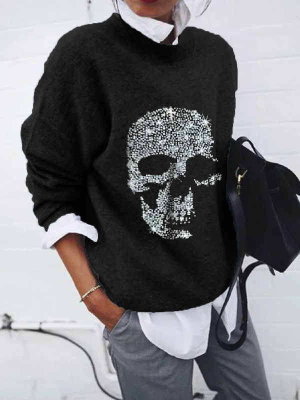 Women's Sweaters Skull Print Long Sleeve Casual Sweater