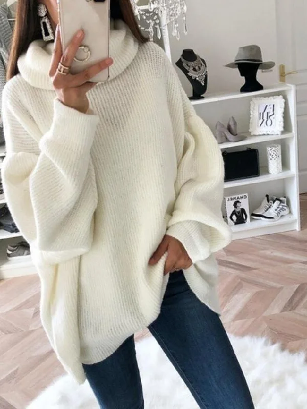 Women's Sweaters Solid High Collar Long Sleeve Knitted Sweater