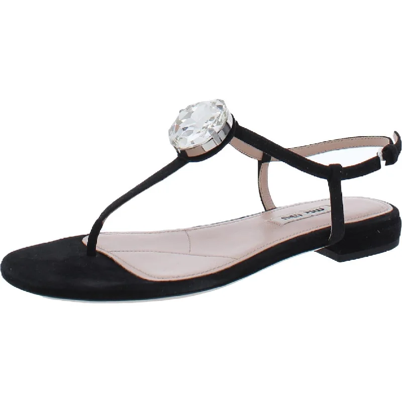 Womens Leather Buckle T-Strap Sandals