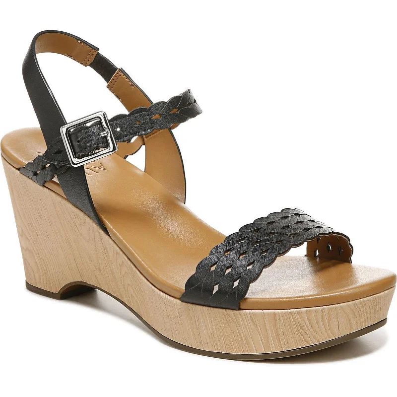 Carlita Womens Leather Ankle Strap Wedge Sandals