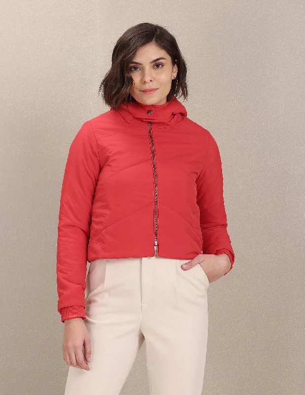 Detachable Hood Solid Cropped Jacket