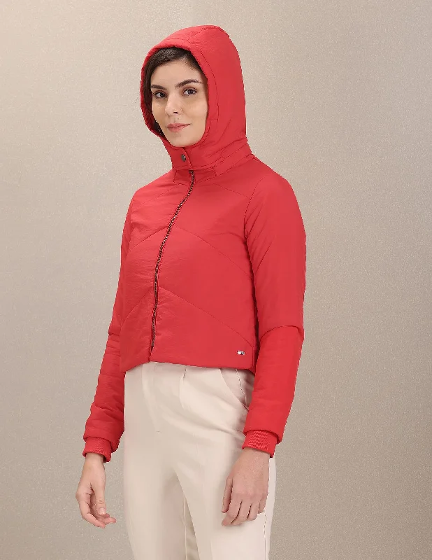 Detachable Hood Solid Cropped Jacket