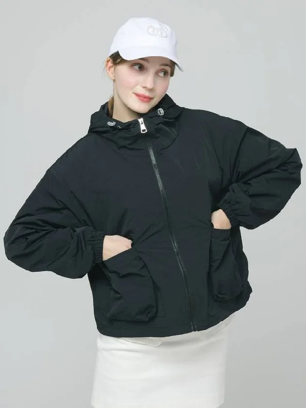 Doyou Know MC Women s Hooded Big Pocket Loose Fit Black Wind Jumper DO3242WB90 1