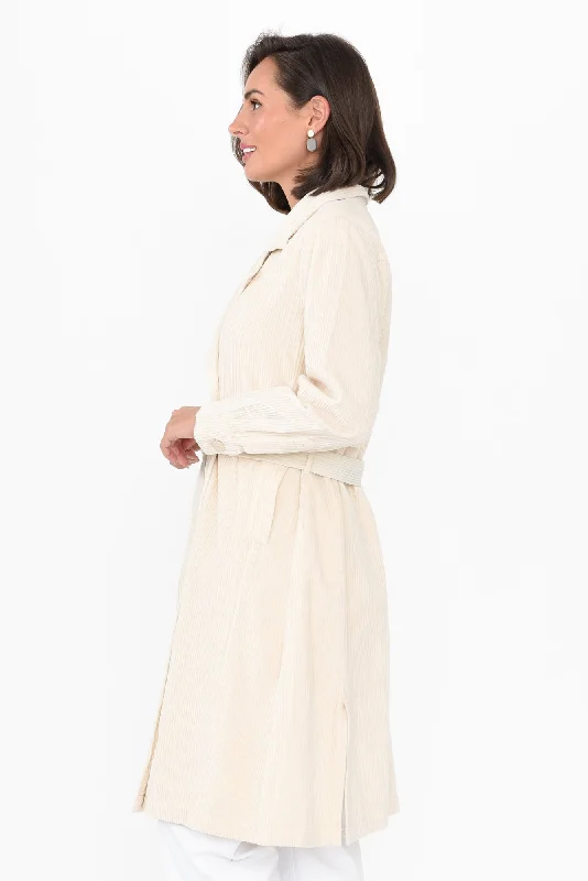 Pollux Cream Cotton Corduroy Coat