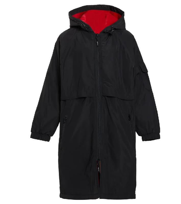 Sporti Comfort Fleece-Lined Swim Parka Youth Black Shell/Red Lining