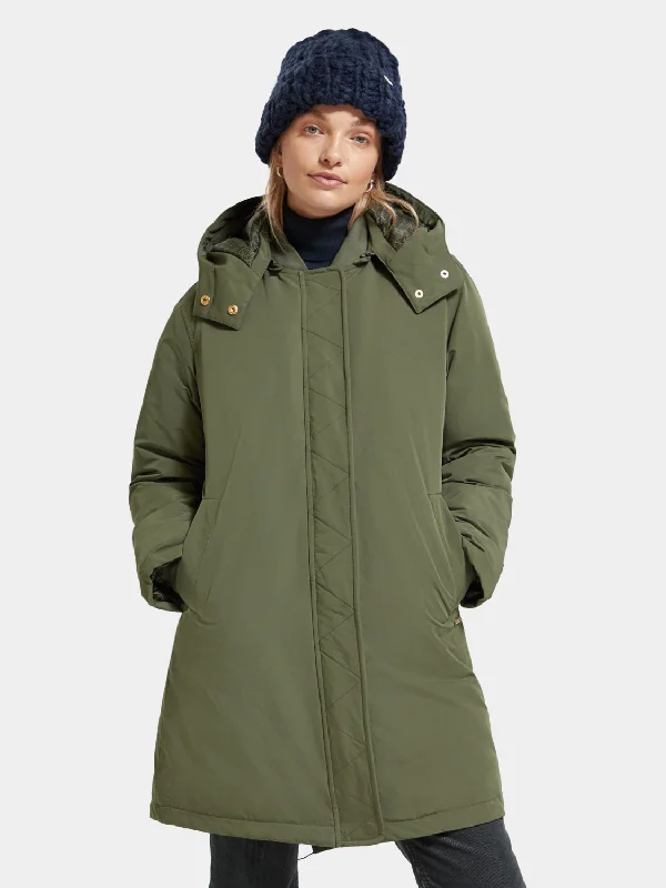 Water repellent mid-length parka